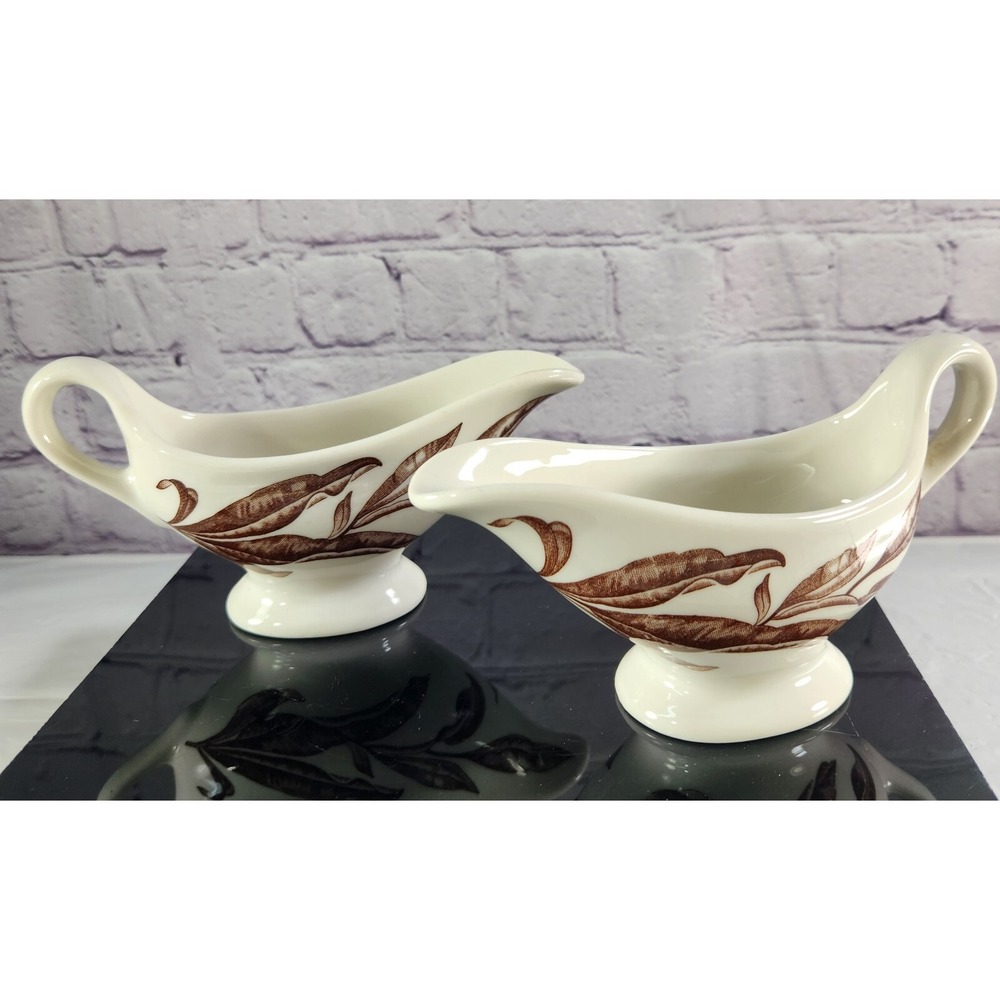 Vintage Autumn Leaf Gravy Boat Pedestal Set Of 2